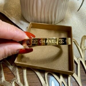 CHANEL Gold Logo Bangle